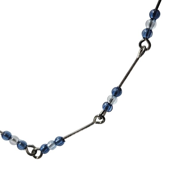 Handcrafted Silver Tone Blue Beaded LInk Necklace Classic Fashion Jewelry Women - Picture 2 of 5
